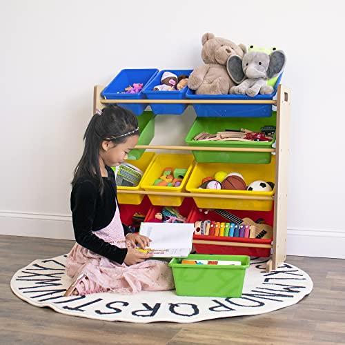 Humble Crew, Natural/Primary Kids' Toy Storage Organizer with 12 Plastic Bins