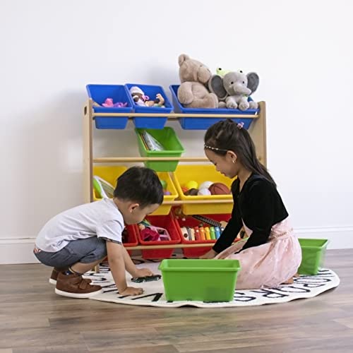 Humble Crew, Natural/Primary Kids' Toy Storage Organizer with 12 Plastic Bins
