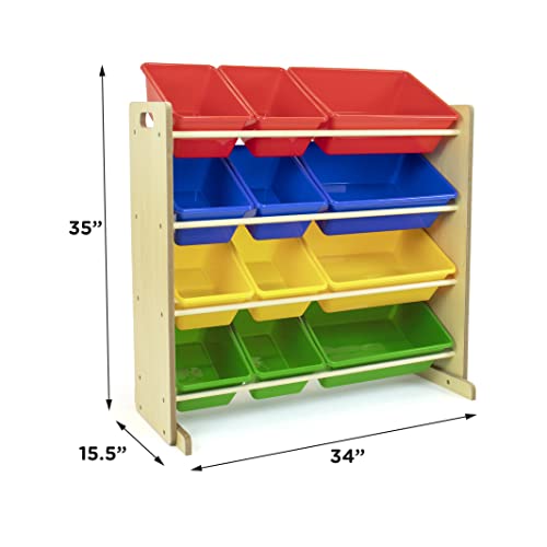 Humble Crew, Natural/Primary Kids' Toy Storage Organizer with 12 Plastic Bins