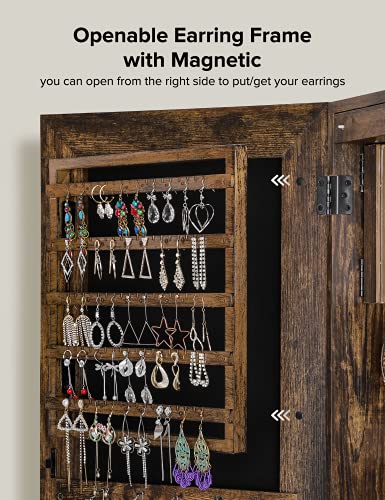 Nicetree 8 LEDs Standing Jewelry Mirror Cabinet, Full Length Mirror and Jewelry Storage All in One, Superior Storage Capacity Jewelry Armoire Stand Up Mirror (Rustic Brown)