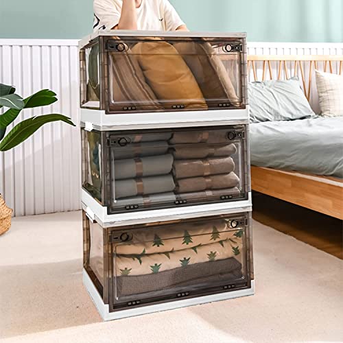 Stackable Storage Bins Collapsible Closet Toy Organizer Clear Box Large Cube Plastic Container with Handles & Wheels, 2 Ways to Open for Playroom, Home and Camping Cabinet (100Quarts+3Pcs, White)
