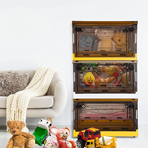 Stackable Storage Bins Collapsible Closet Toy Organizer Clear Box Large Cube Plastic Container with Handles & Wheels, 2 Ways to Open for Playroom, Home and Camping Cabinet (100Quarts+3Pcs, White)