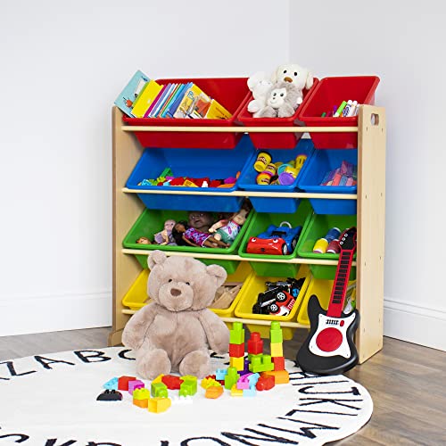 Humble Crew, Natural/Primary Kids' Toy Storage Organizer with 12 Plastic Bins