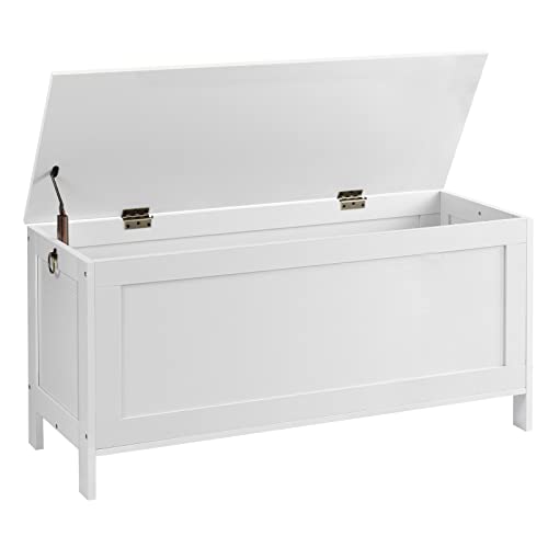 HOOBRO Storage Chest, Retro Toy Box Organizer with Safety Hinge, 39.4 x 15.7 x 18.9 Inches, Sturdy Entryway Storage Bench, Wooden Look Accent Furniture, Easy Assembly, White WT100CW01