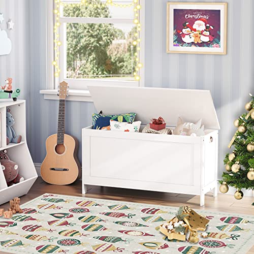 HOOBRO Storage Chest, Retro Toy Box Organizer with Safety Hinge, 39.4 x 15.7 x 18.9 Inches, Sturdy Entryway Storage Bench, Wooden Look Accent Furniture, Easy Assembly, White WT100CW01