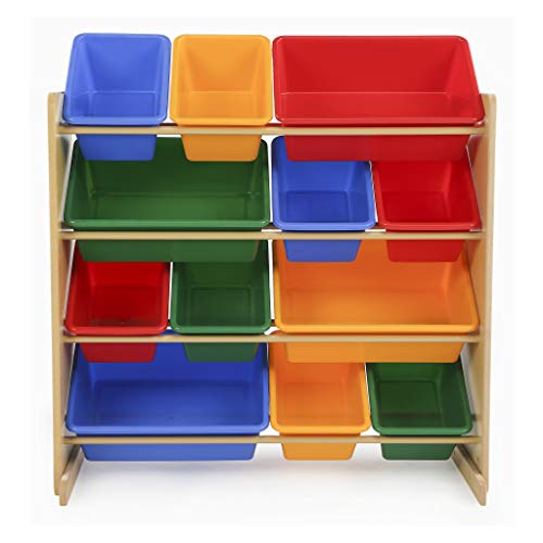 Humble Crew, Natural/Primary Kids' Toy Storage Organizer with 12 Plastic Bins