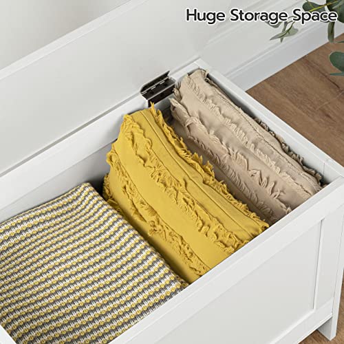 HOOBRO Storage Chest, Retro Toy Box Organizer with Safety Hinge, 39.4 x 15.7 x 18.9 Inches, Sturdy Entryway Storage Bench, Wooden Look Accent Furniture, Easy Assembly, White WT100CW01