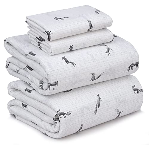 RUVANTI 100% Cotton Sheets for Full Size Bed - Crispy Cooling Percale Sheets - Breathable & Durable Full Sheet Set - 16 Inches Deep Pocket Full Size Sheets - Childhood Sketch - 4 Pieces