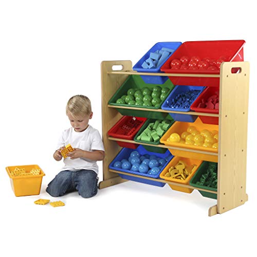 Humble Crew, Natural/Primary Kids' Toy Storage Organizer with 12 Plastic Bins