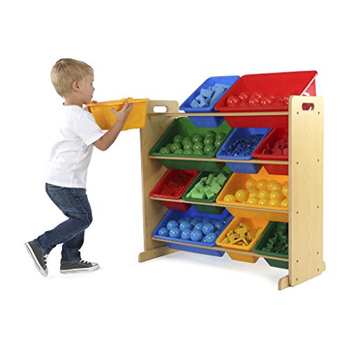 Humble Crew, Natural/Primary Kids' Toy Storage Organizer with 12 Plastic Bins