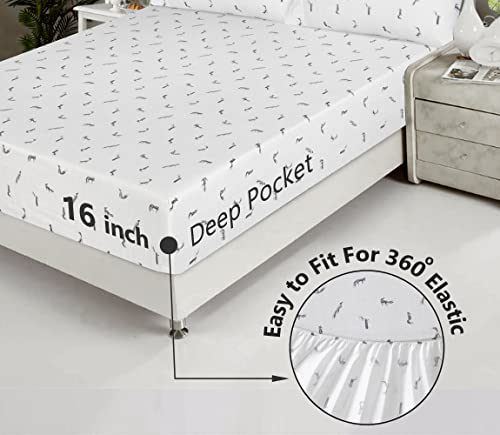 RUVANTI 100% Cotton Sheets for Full Size Bed - Crispy Cooling Percale Sheets - Breathable & Durable Full Sheet Set - 16 Inches Deep Pocket Full Size Sheets - Childhood Sketch - 4 Pieces