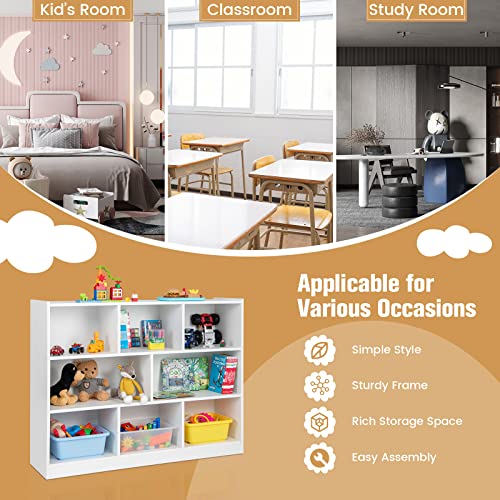 Costzon Kids Toy Organizers and Storage, Wooden 3 Tier Bookshelf with 8 Compartment Cubes to Organize Books, Toys, Home Furniture for Toddlers Playroom, Bedroom, Living Room, Nursery (White)