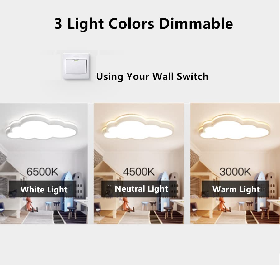 LAKIQ Cloud Shape LED Ceiling Light Kids Room Flush Mount Light Fixture Modern Close to Ceiling Light Baby Room Ceiling Lighting for Boys Room Girls Room Bedroom(Pink, 23.5''-3 Colors Dimmable)