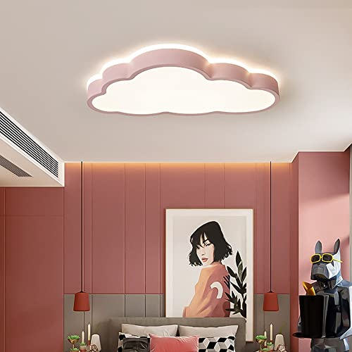 LAKIQ Cloud Shape LED Ceiling Light Kids Room Flush Mount Light Fixture Modern Close to Ceiling Light Baby Room Ceiling Lighting for Boys Room Girls Room Bedroom(Pink, 23.5''-3 Colors Dimmable)