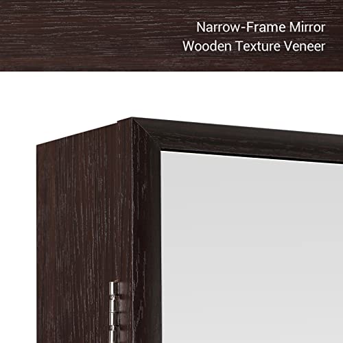 SONGMICS Mirrored Jewelry Cabinet Armoire, Standing Full Body Larger Mirror, Lockable Jewelry Organizer, Brown UJJC69BR