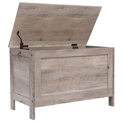 HOOBRO Storage Chest, Retro Toy Box Organizer with Safety Hinge, Sturdy Entryway Storage Bench, Wooden Look Accent Furniture, Easy Assembly, Greige BG75CW01G1