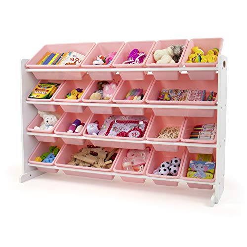 Humble Crew Kid's Toy Organizer, 20 Storage Bins, White/Pink
