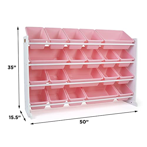Humble Crew Kid's Toy Organizer, 20 Storage Bins, White/Pink