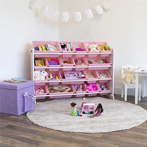 Humble Crew Kid's Toy Organizer, 20 Storage Bins, White/Pink
