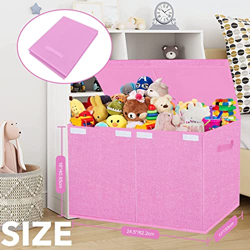 JAYSDAYLY Large Toy Box for Girls,Collapsible Toy Chest Organizer Bins with Lids,Toy Boxes Baskets for Kids,Nursery Room,Playroom, 24.5 * 13 * 16 inches-Pink