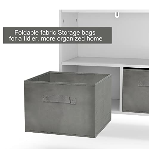 MRIISEL Kids' Toy Storage Organizer with Fabric Bins and Drawers - Perfect Storage Solution for Playroom and Bedroom Bookshelf - 35-Inch Wooden Cabinet (Grey)
