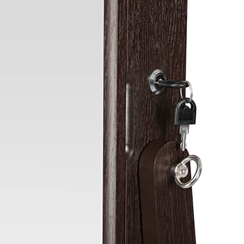SONGMICS Mirrored Jewelry Cabinet Armoire, Standing Full Body Larger Mirror, Lockable Jewelry Organizer, Brown UJJC69BR