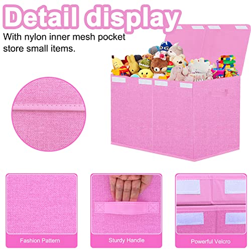 JAYSDAYLY Large Toy Box for Girls,Collapsible Toy Chest Organizer Bins with Lids,Toy Boxes Baskets for Kids,Nursery Room,Playroom, 24.5 * 13 * 16 inches-Pink