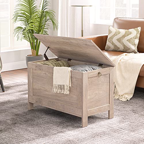 HOOBRO Storage Chest, Retro Toy Box Organizer with Safety Hinge, Sturdy Entryway Storage Bench, Wooden Look Accent Furniture, Easy Assembly, Greige BG75CW01G1