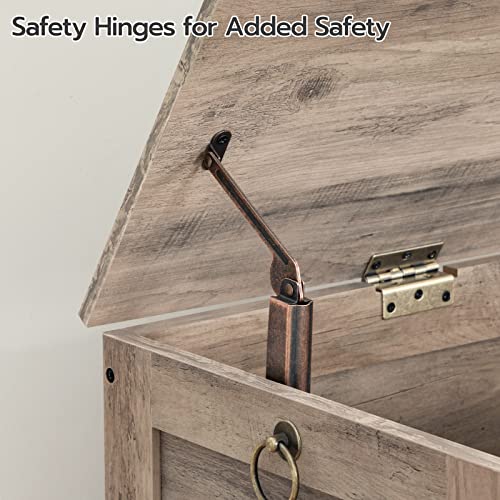 HOOBRO Storage Chest, Retro Toy Box Organizer with Safety Hinge, Sturdy Entryway Storage Bench, Wooden Look Accent Furniture, Easy Assembly, Greige BG75CW01G1