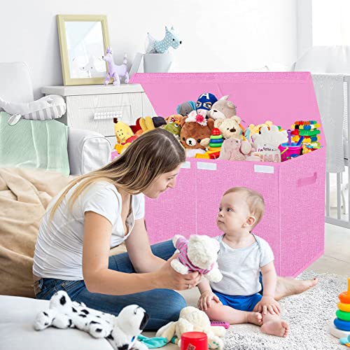 JAYSDAYLY Large Toy Box for Girls,Collapsible Toy Chest Organizer Bins with Lids,Toy Boxes Baskets for Kids,Nursery Room,Playroom, 24.5 * 13 * 16 inches-Pink