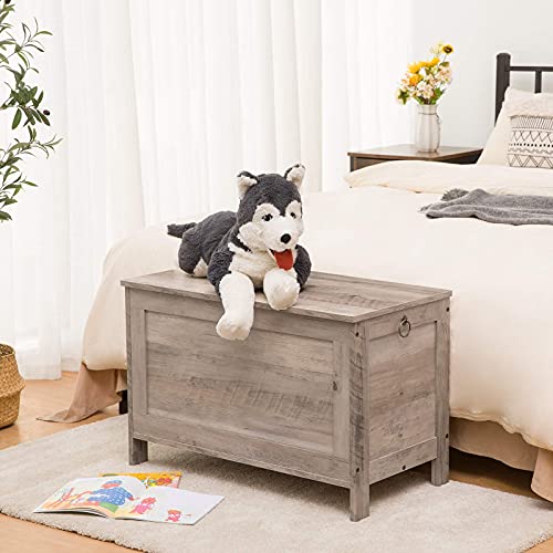 HOOBRO Storage Chest, Retro Toy Box Organizer with Safety Hinge, Sturdy Entryway Storage Bench, Wooden Look Accent Furniture, Easy Assembly, Greige BG75CW01G1