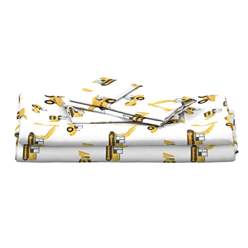 Spoonflower 100% Cotton Sheets, Queen 4pc Set - Large Trucks Yellow White Construction Truck Steam Roller Baby Nursery Boy Print Custom Bedding