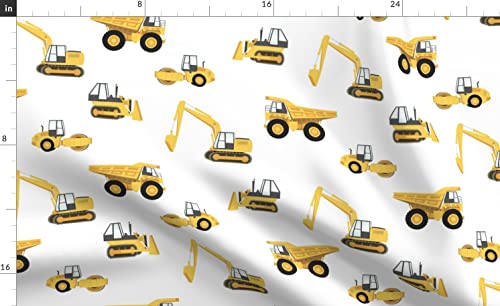 Spoonflower 100% Cotton Sheets, Queen 4pc Set - Large Trucks Yellow White Construction Truck Steam Roller Baby Nursery Boy Print Custom Bedding