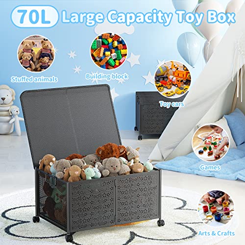 PHINOX Toy Box Storage, Toy Chest Toy Organizers and Storage Bins, Large Toy Box for Boys Girls, 70L Toy Storage Organizer with Wheels, Collapsible Metal Kids Toy Storage for Nursery, Playroom,1 Pack