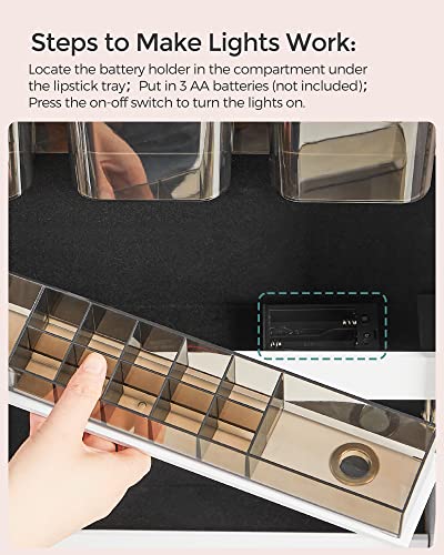SONGMICS Jewelry Cabinet Armoire Organizer, Wall/Door Mount Storage Cabinet with Full-Length Frameless Lighted Mirror, Built-in Makeup Mirror, 2 Drawers, Lockable, White UJJC013W01