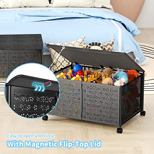 PHINOX Toy Box Storage, Toy Chest Toy Organizers and Storage Bins, Large Toy Box for Boys Girls, 70L Toy Storage Organizer with Wheels, Collapsible Metal Kids Toy Storage for Nursery, Playroom,1 Pack