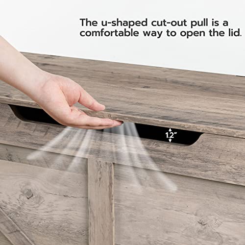 HOOBRO Storage Chest, Retro Toy Box Organizer with U-Shaped Cut-Out Pull, Storage Bench, Safety Hinge, Sturdy Toy Chest, Wooden, Supports 220 lb, Easy Assembly, Greige BG771CW01