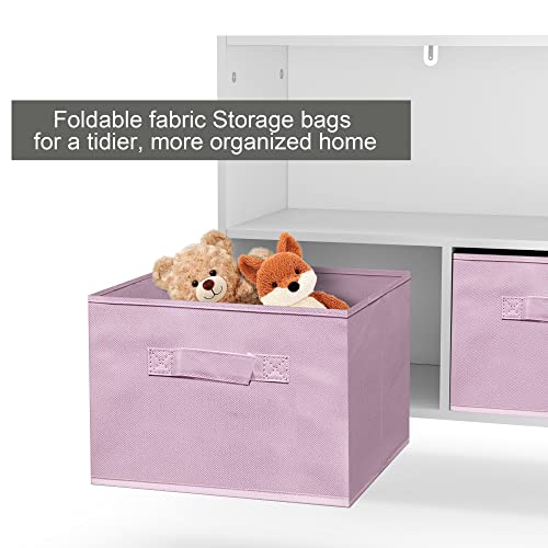 IAFIKE Toy Organizers and Storage, Kids Bookshelf with 3 Cube Fabric Bins and Drawers,Nursery Bookcases, Cabinets & Shelves Toddler Book Shelf for Bedroom,Playroom,Livingroom (Pink)