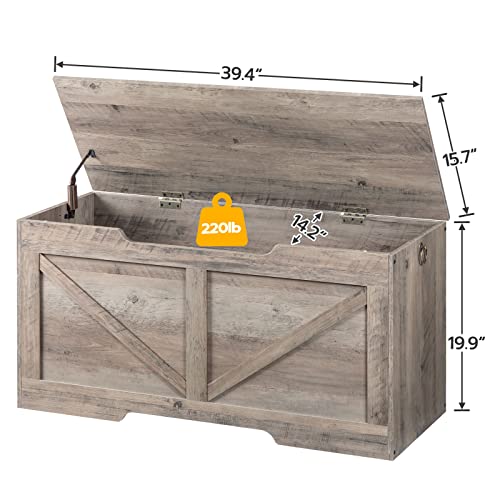 HOOBRO Storage Chest, Retro Toy Box Organizer with U-Shaped Cut-Out Pull, Storage Bench, Safety Hinge, Sturdy Toy Chest, Wooden, Supports 220 lb, Easy Assembly, Greige BG771CW01