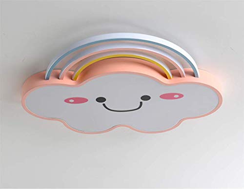LITFAD Acrylic Rainbow Cloud Flush Light Cartoon Pink Large LED Ceiling Mount Lamp Modern Creative Personality Smile Face Design Ceiling Light for Kids Bedroom Girls Room Study Room, White Light