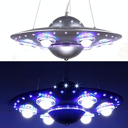 LAKIQ Kids Room LED Chandeliers UFO Shape 6 Lights Hanging Pendant Lighting Fixture Suspended Light for Boys Room Bedroom Children’s Room (Silver)