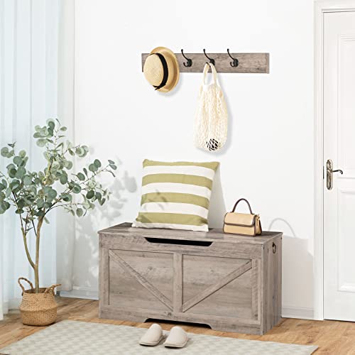 HOOBRO Storage Chest, Retro Toy Box Organizer with U-Shaped Cut-Out Pull, Storage Bench, Safety Hinge, Sturdy Toy Chest, Wooden, Supports 220 lb, Easy Assembly, Greige BG771CW01