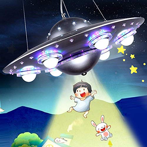 LAKIQ Kids Room LED Chandeliers UFO Shape 6 Lights Hanging Pendant Lighting Fixture Suspended Light for Boys Room Bedroom Children’s Room (Silver)
