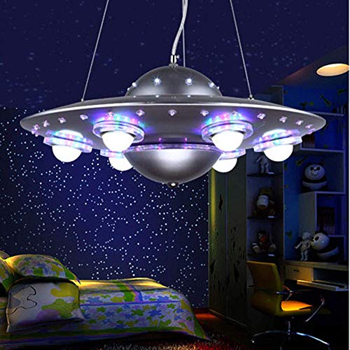 LAKIQ Kids Room LED Chandeliers UFO Shape 6 Lights Hanging Pendant Lighting Fixture Suspended Light for Boys Room Bedroom Children’s Room (Silver)