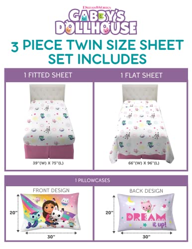 Franco DreamWorks Gabby's Dollhouse Kids Bedding Super Soft Sheet Set, 3 pcs, Twin