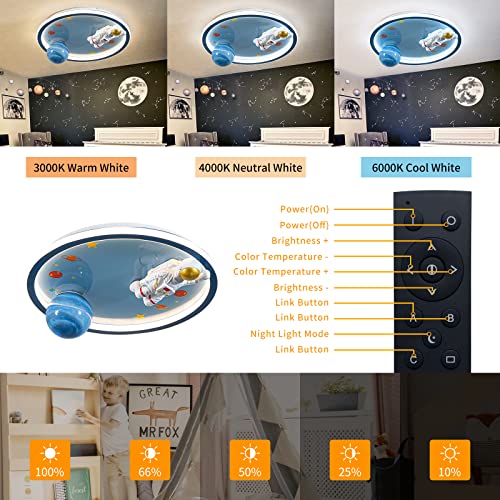 O'NEELDY 20" Astronaut Ceiling Light, Kids Flush Mount Lighting Fixtures, Dimmable LED Mounting Lamp for Children's Room, Bedroom, Amusement Room