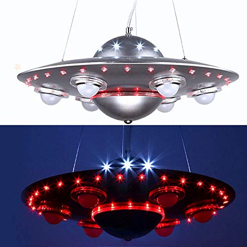 LAKIQ Kids Room LED Chandeliers UFO Shape 6 Lights Hanging Pendant Lighting Fixture Suspended Light for Boys Room Bedroom Children’s Room (Silver)