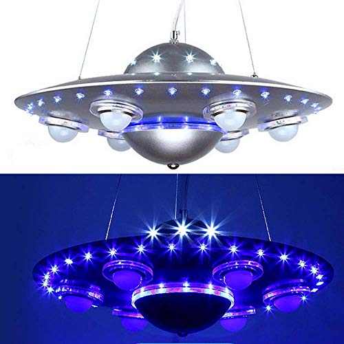 LAKIQ Kids Room LED Chandeliers UFO Shape 6 Lights Hanging Pendant Lighting Fixture Suspended Light for Boys Room Bedroom Children’s Room (Silver)
