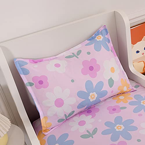 KWLOVER 2PC Soft Bed Fitted Sheet and Pillowcases Set,Purple Flower Printed Sheets for Kids Twin Size Bed