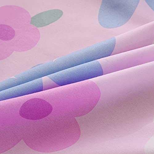 KWLOVER 2PC Soft Bed Fitted Sheet and Pillowcases Set,Purple Flower Printed Sheets for Kids Twin Size Bed